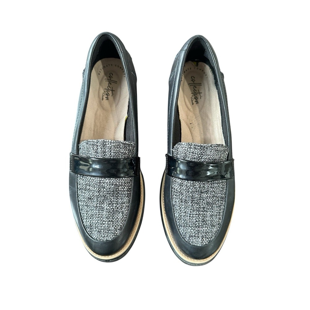 Clarks collection women's black leather Tweed shoe, size 8 1/2